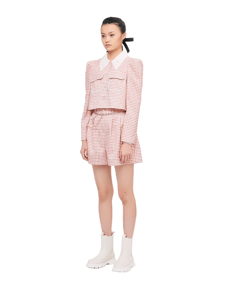puff sleeve grid short jacket - Vera Lumina