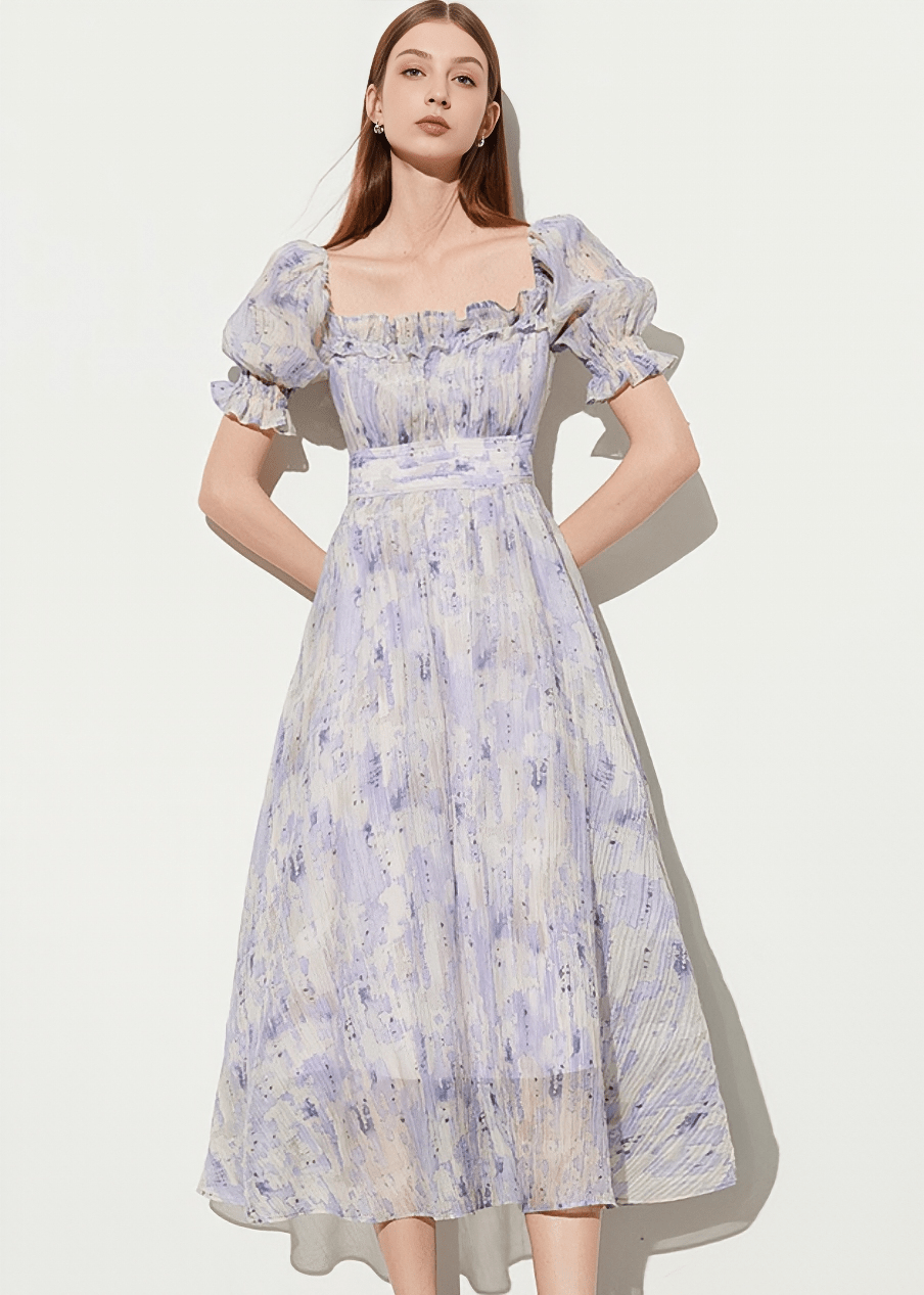 PUFF SLEEVE SMOCKED FLORAL DRESS - Vera Lumina