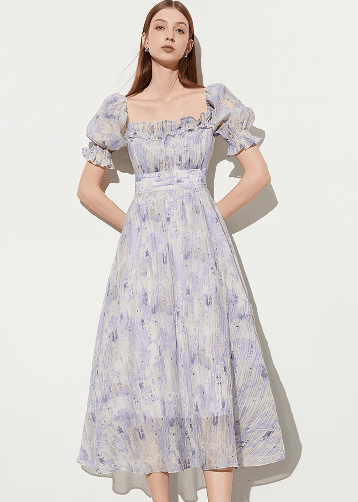 PUFF SLEEVE SMOCKED FLORAL DRESS - Vera Lumina