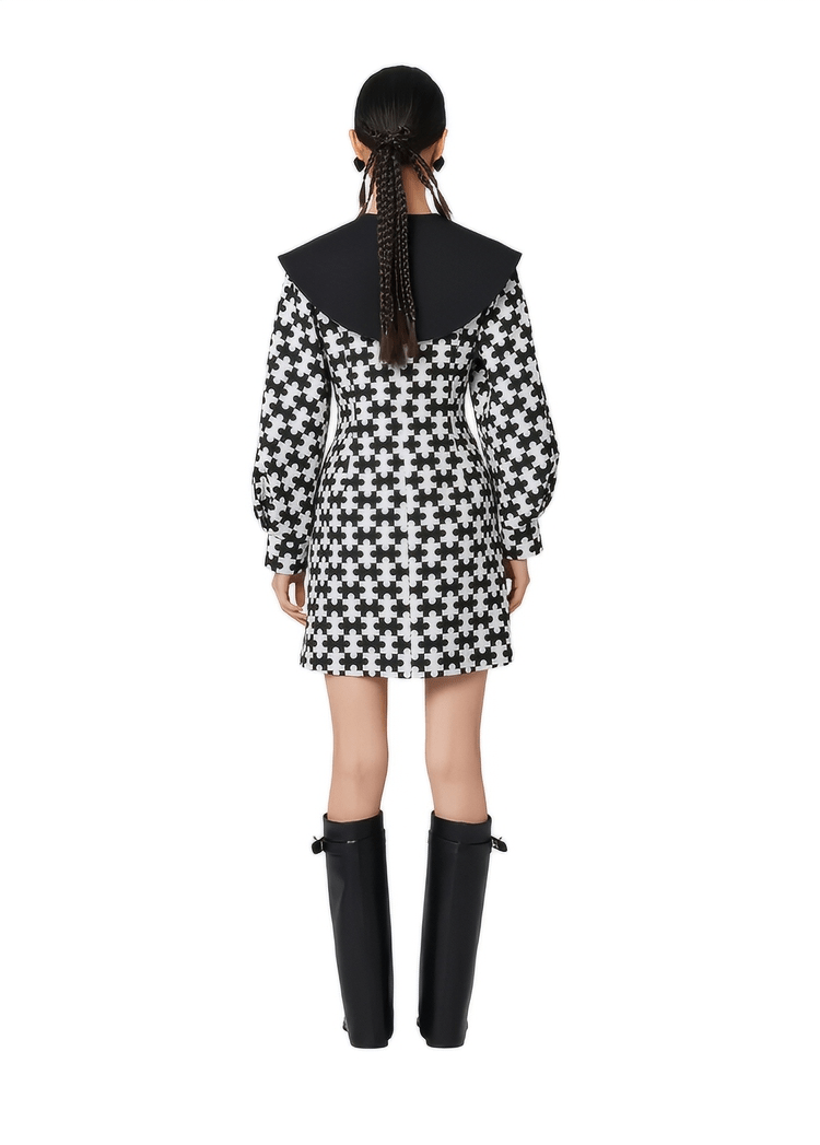 puzzle houndstooth long sleeve dress - Vera Lumina