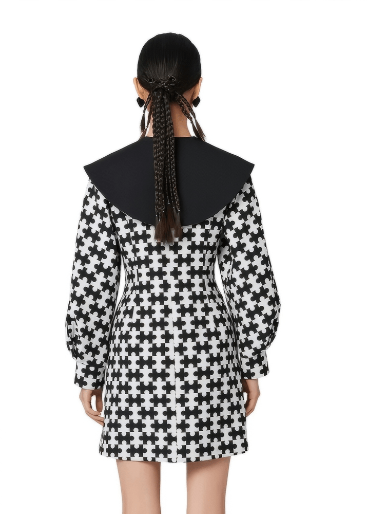 puzzle houndstooth long sleeve dress - Vera Lumina