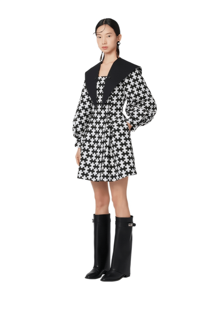 puzzle houndstooth long sleeve dress - Vera Lumina