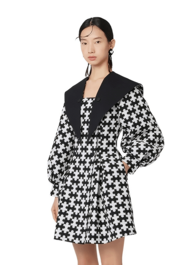 puzzle houndstooth long sleeve dress - Vera Lumina