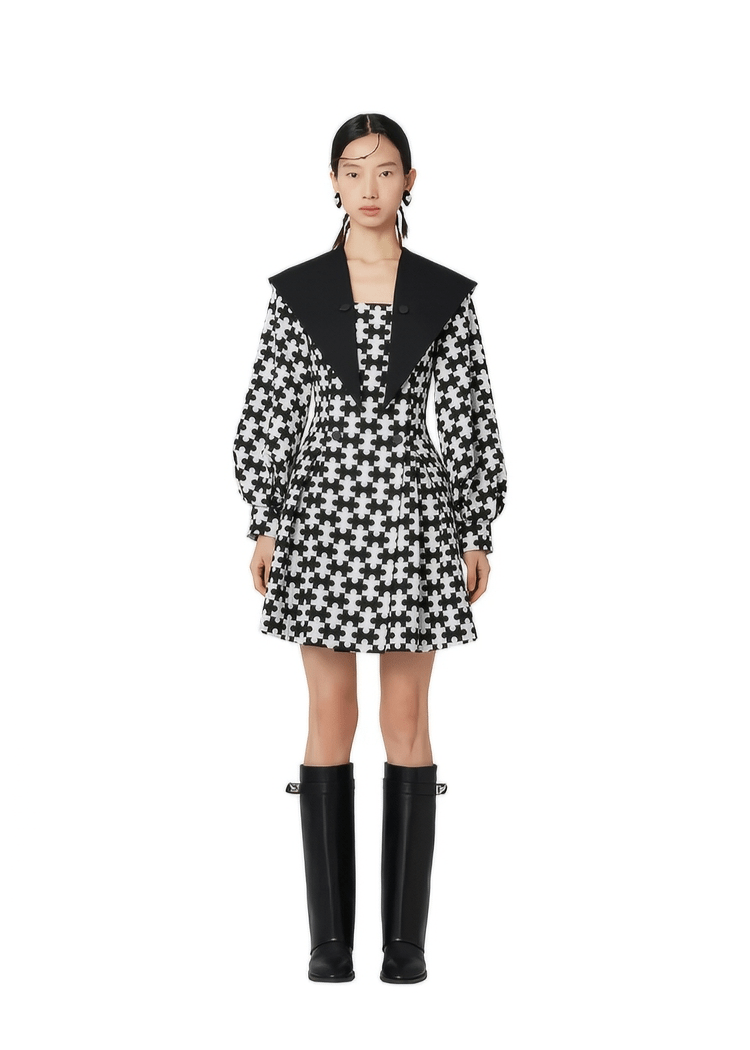 puzzle houndstooth long sleeve dress - Vera Lumina
