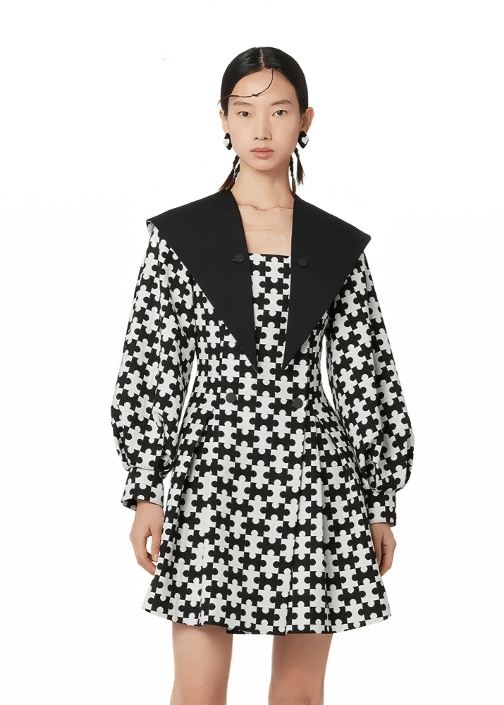 puzzle houndstooth long sleeve dress - Vera Lumina