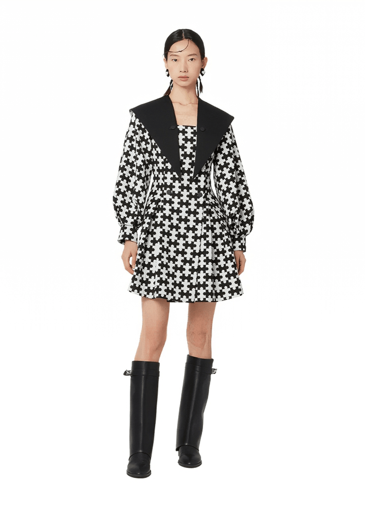 puzzle houndstooth long sleeve dress - Vera Lumina