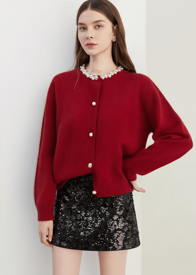 REGENCY PEARL COLLAR CARDIGAN - Vera Lumina