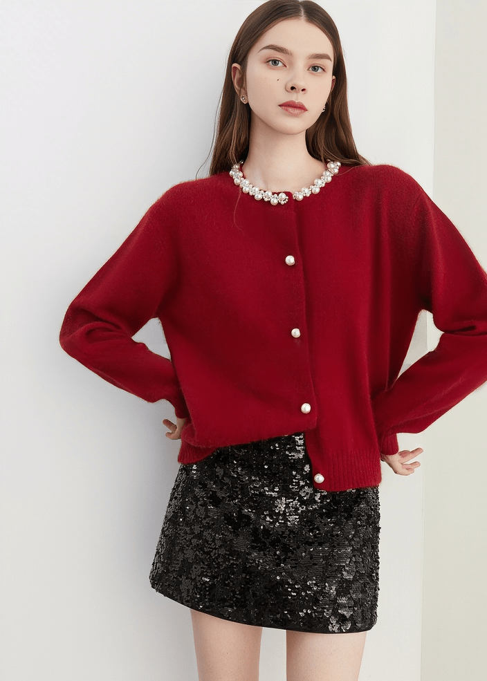 REGENCY PEARL COLLAR CARDIGAN - Vera Lumina