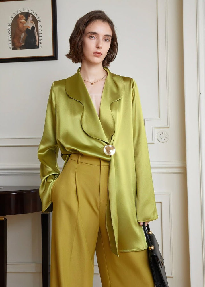 Retro green asymmetry shirt tops - Vera Lumina