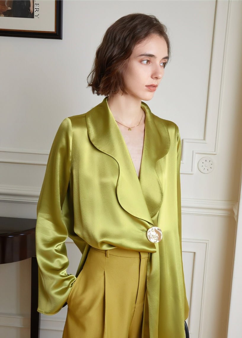 Retro green asymmetry shirt tops - Vera Lumina