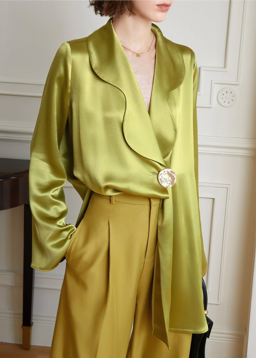 Retro green asymmetry shirt tops - Vera Lumina