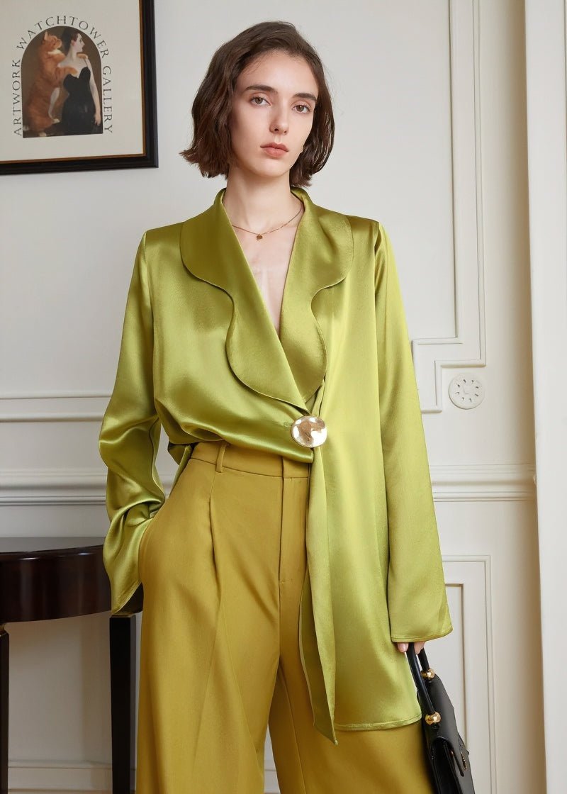 Retro green asymmetry shirt tops - Vera Lumina