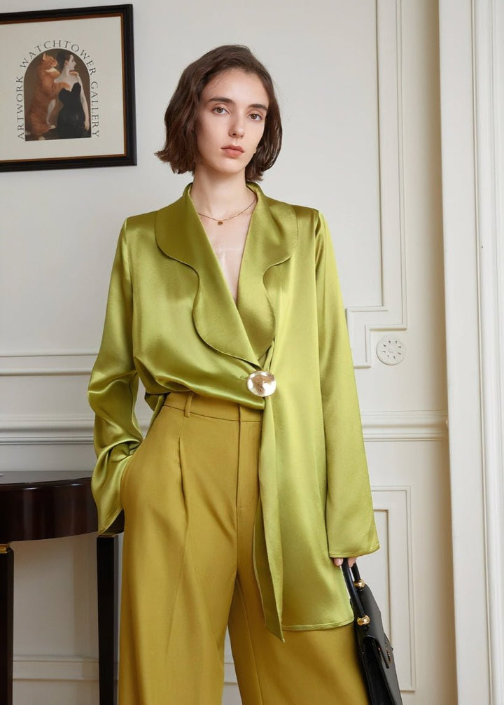 Retro green asymmetry shirt tops - Vera Lumina