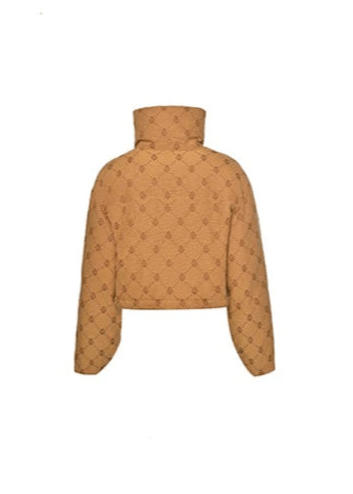 retro jacquard high - neck short down coat - Vera Lumina