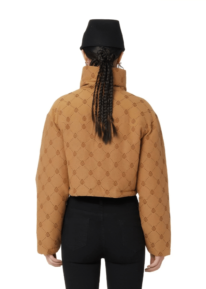 retro jacquard high - neck short down coat - Vera Lumina
