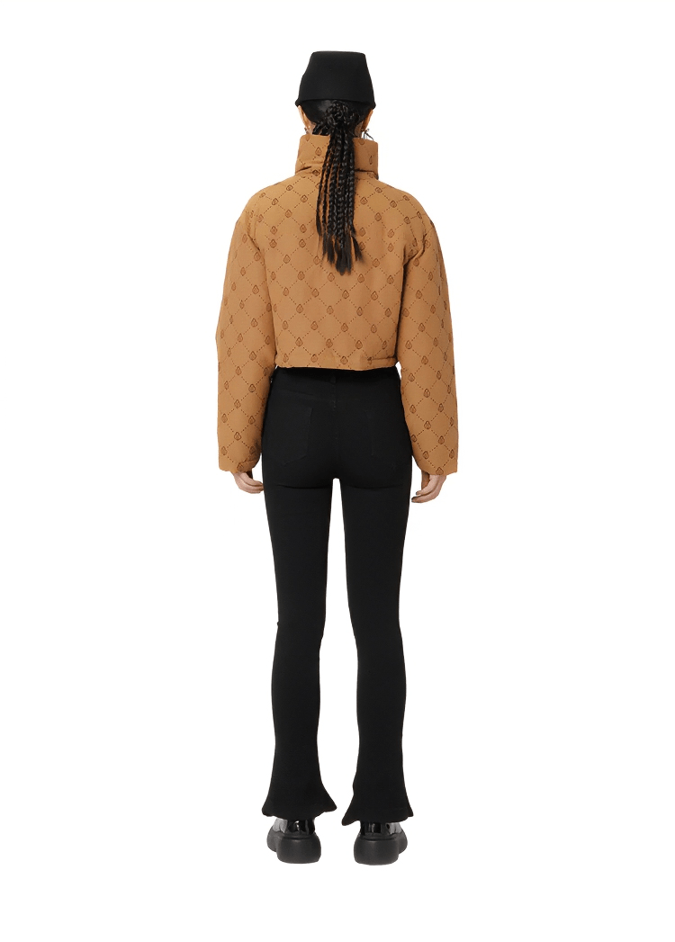 retro jacquard high - neck short down coat - Vera Lumina