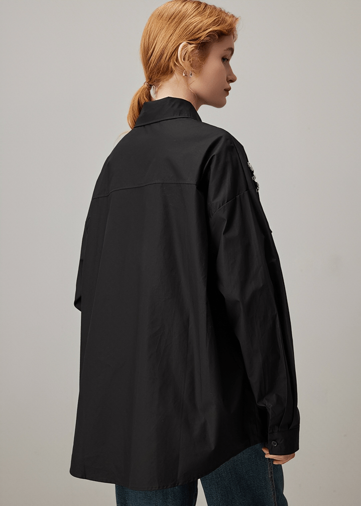 RHINESTONE BOW OVERSIZED SHIRT - Vera Lumina