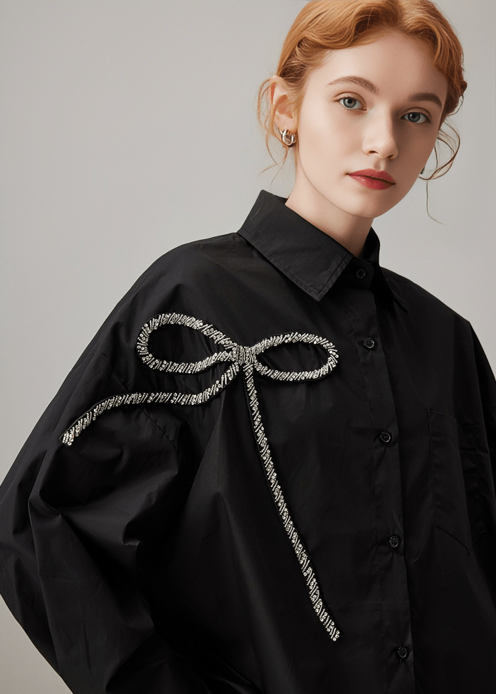 RHINESTONE BOW OVERSIZED SHIRT - Vera Lumina