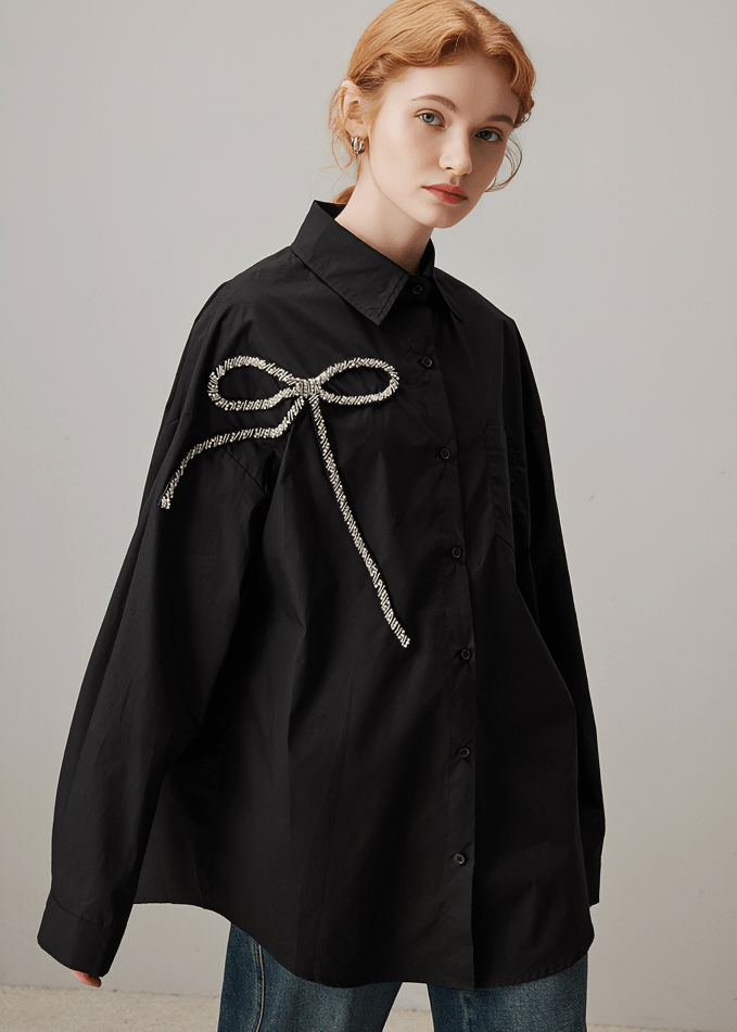 RHINESTONE BOW OVERSIZED SHIRT - Vera Lumina