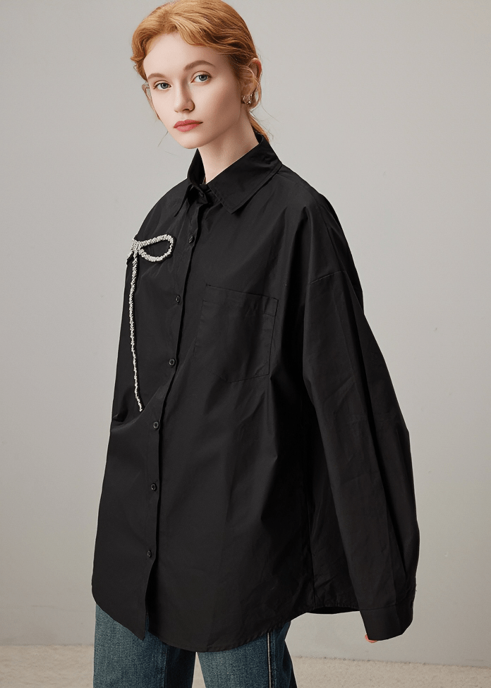 RHINESTONE BOW OVERSIZED SHIRT - Vera Lumina
