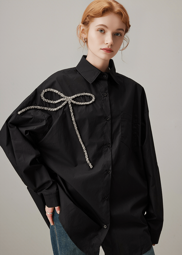 RHINESTONE BOW OVERSIZED SHIRT - Vera Lumina
