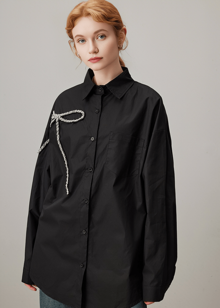 RHINESTONE BOW OVERSIZED SHIRT - Vera Lumina