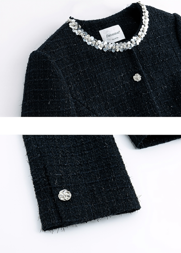 RHINESTONE TRIM TWEED JACKET - Vera Lumina