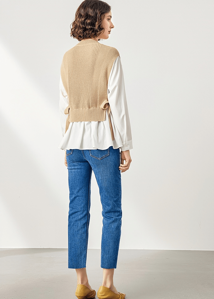 RIBBED KNIT VEST LAYERED BLOUSE - Vera Lumina