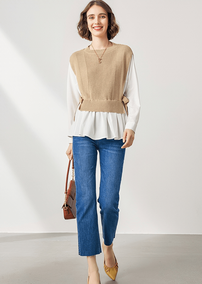RIBBED KNIT VEST LAYERED BLOUSE - Vera Lumina