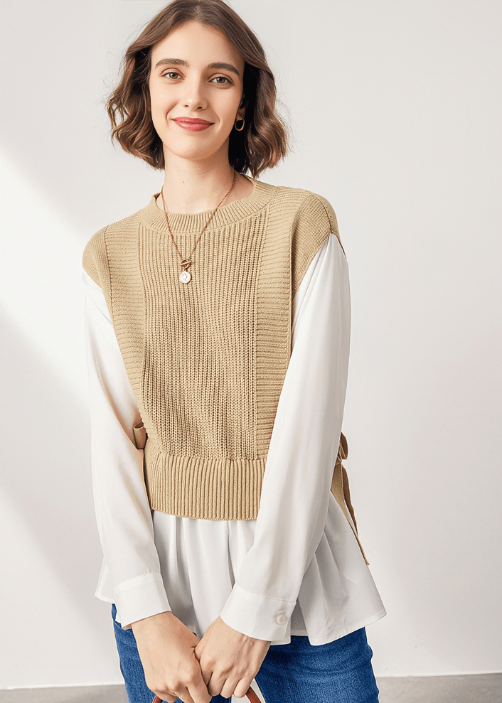RIBBED KNIT VEST LAYERED BLOUSE - Vera Lumina