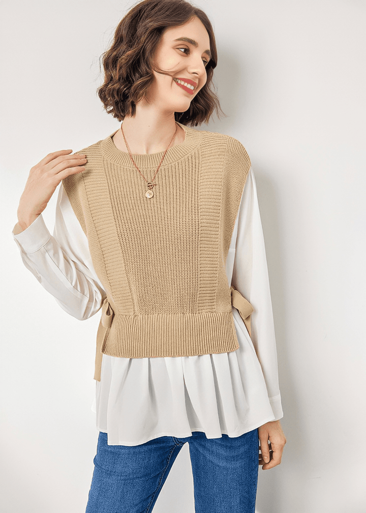 RIBBED KNIT VEST LAYERED BLOUSE - Vera Lumina