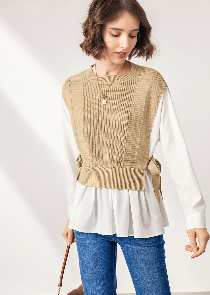 RIBBED KNIT VEST LAYERED BLOUSE - Vera Lumina
