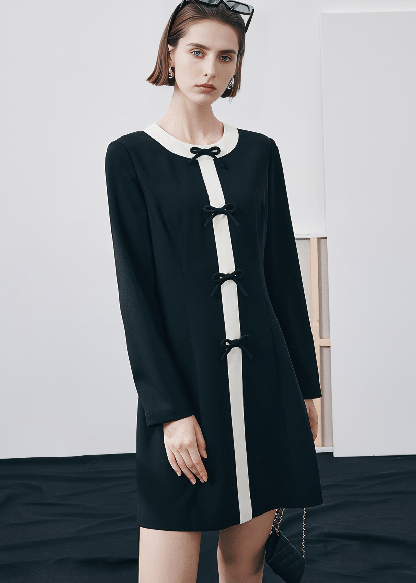 RIBBON CLASP COLLAR DRESS - Vera Lumina