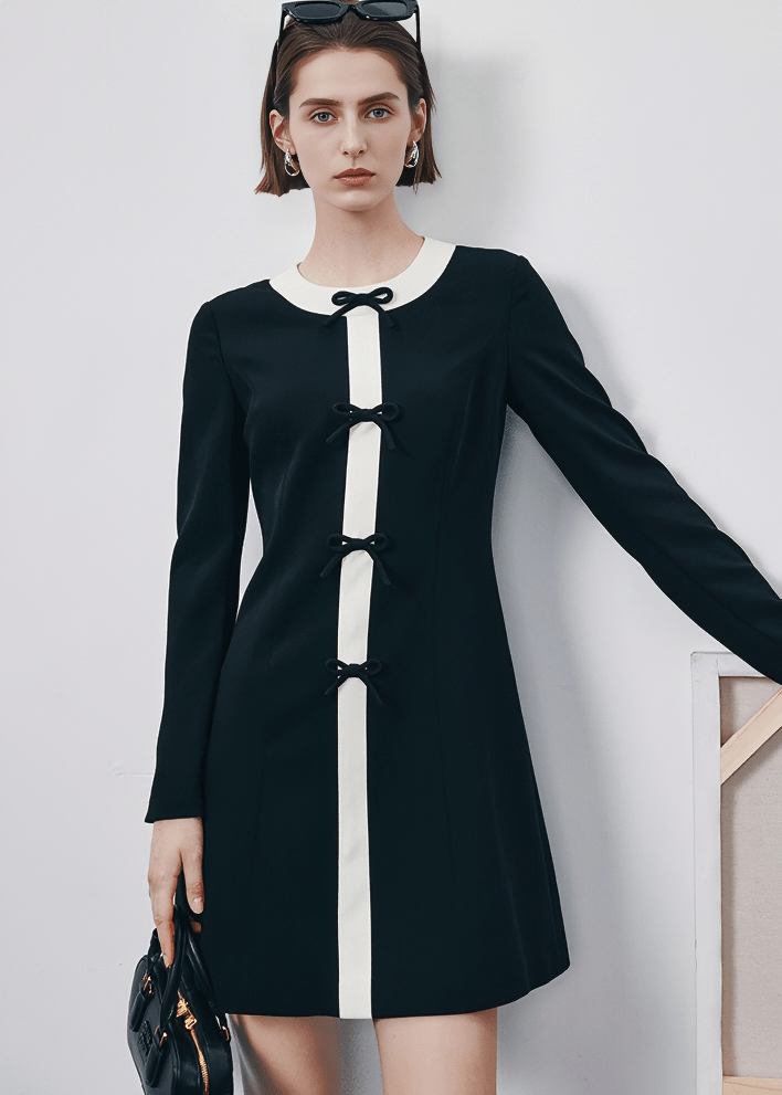 RIBBON CLASP COLLAR DRESS - Vera Lumina