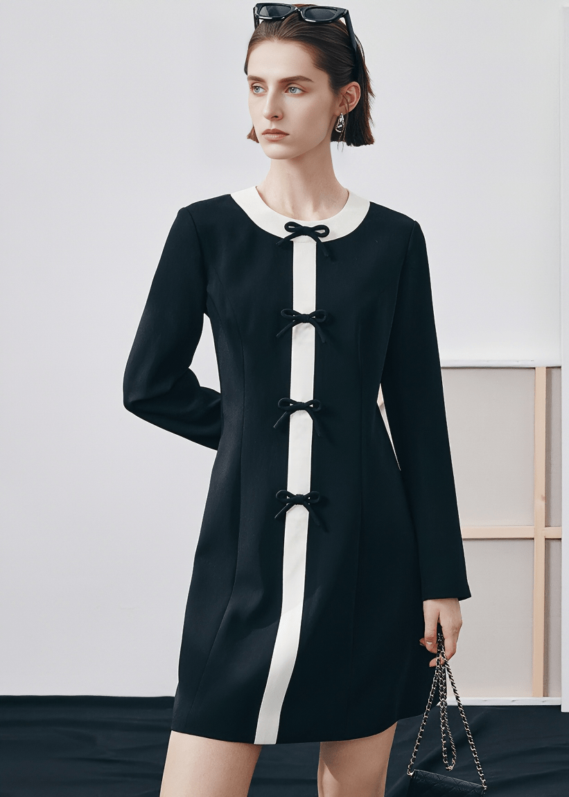 RIBBON CLASP COLLAR DRESS - Vera Lumina