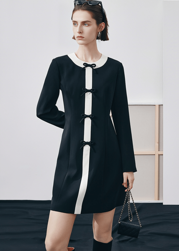 RIBBON CLASP COLLAR DRESS - Vera Lumina