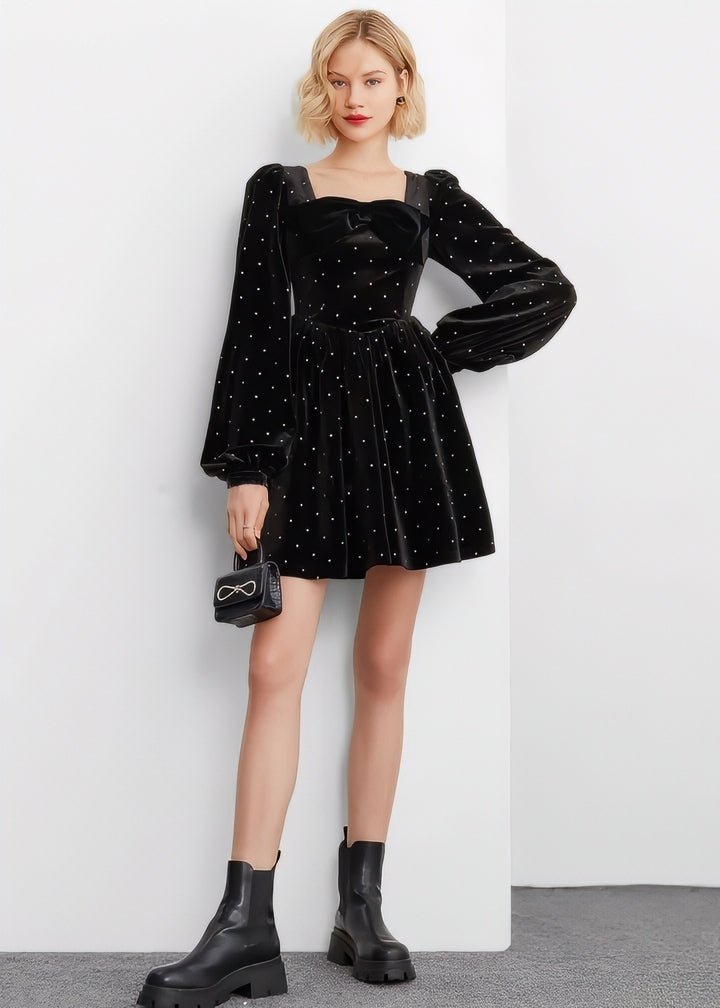 Ribbon Mini Velvet Dress - Vera Lumina