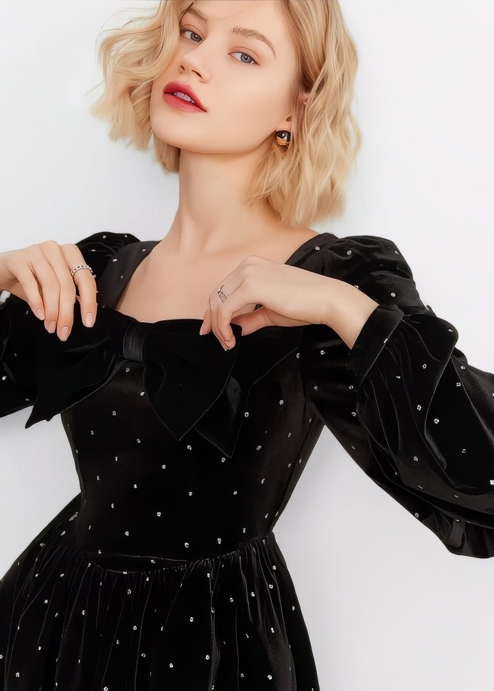Ribbon Mini Velvet Dress - Vera Lumina