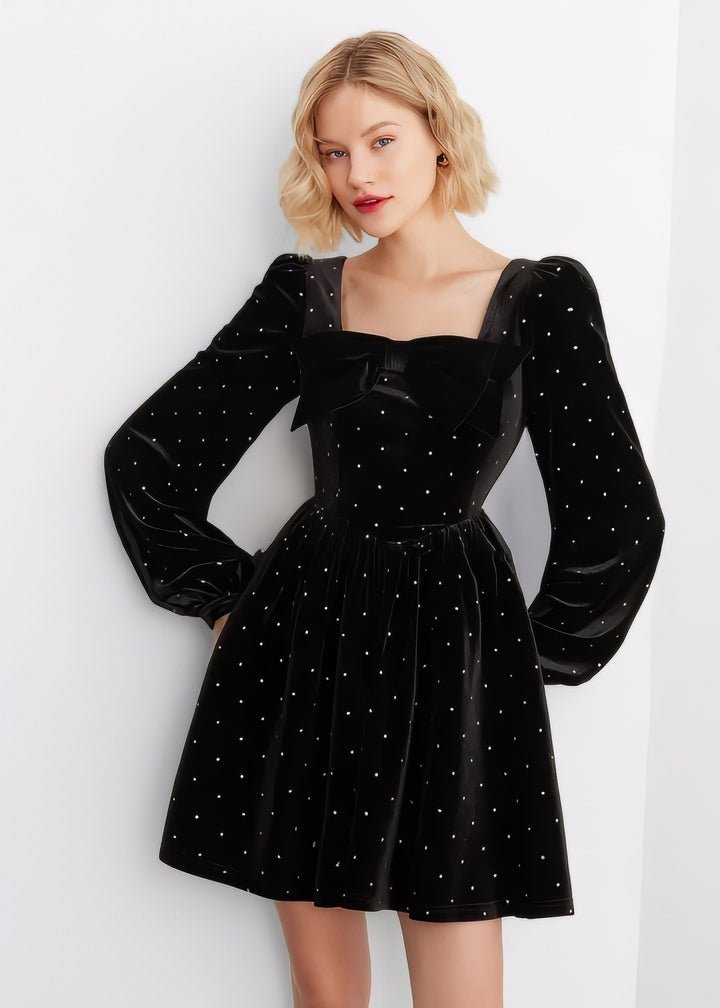 Ribbon Mini Velvet Dress - Vera Lumina