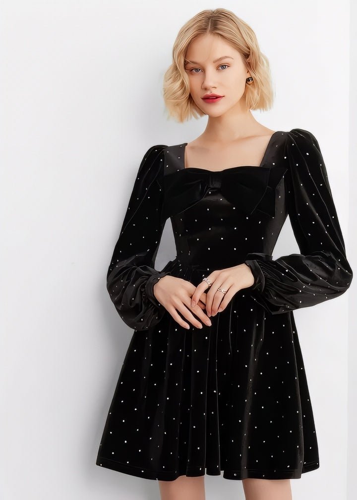 Ribbon Mini Velvet Dress - Vera Lumina