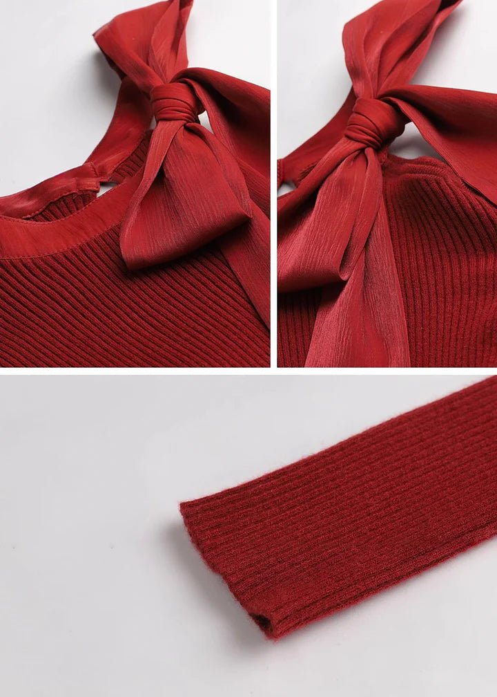 Ribbon Shoulder - Cut Ribbed Knit Top - Vera Lumina
