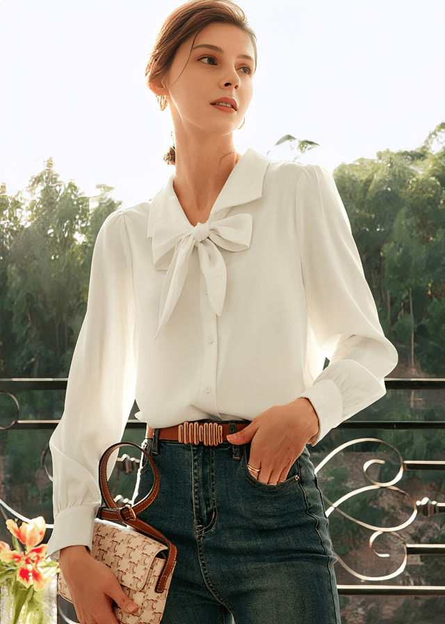 ROMANTIC BOW TIE COLLAR BLOUSE - Vera Lumina