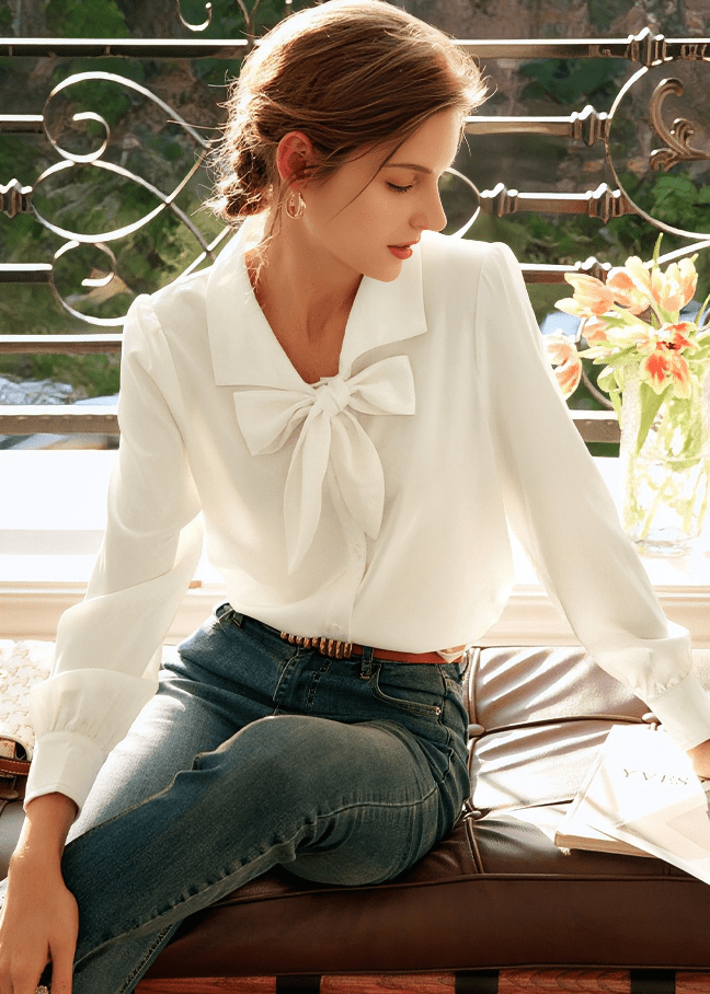 ROMANTIC BOW TIE COLLAR BLOUSE - Vera Lumina