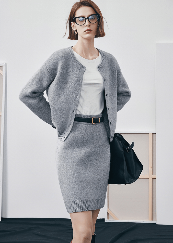 ROUND NECK CASHMERE BLEND CARDIGAN - Vera Lumina