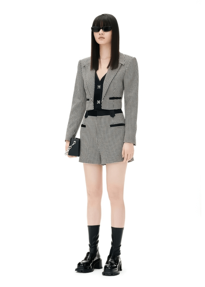 royal houndstooth knight short jacket & skirt - Vera Lumina
