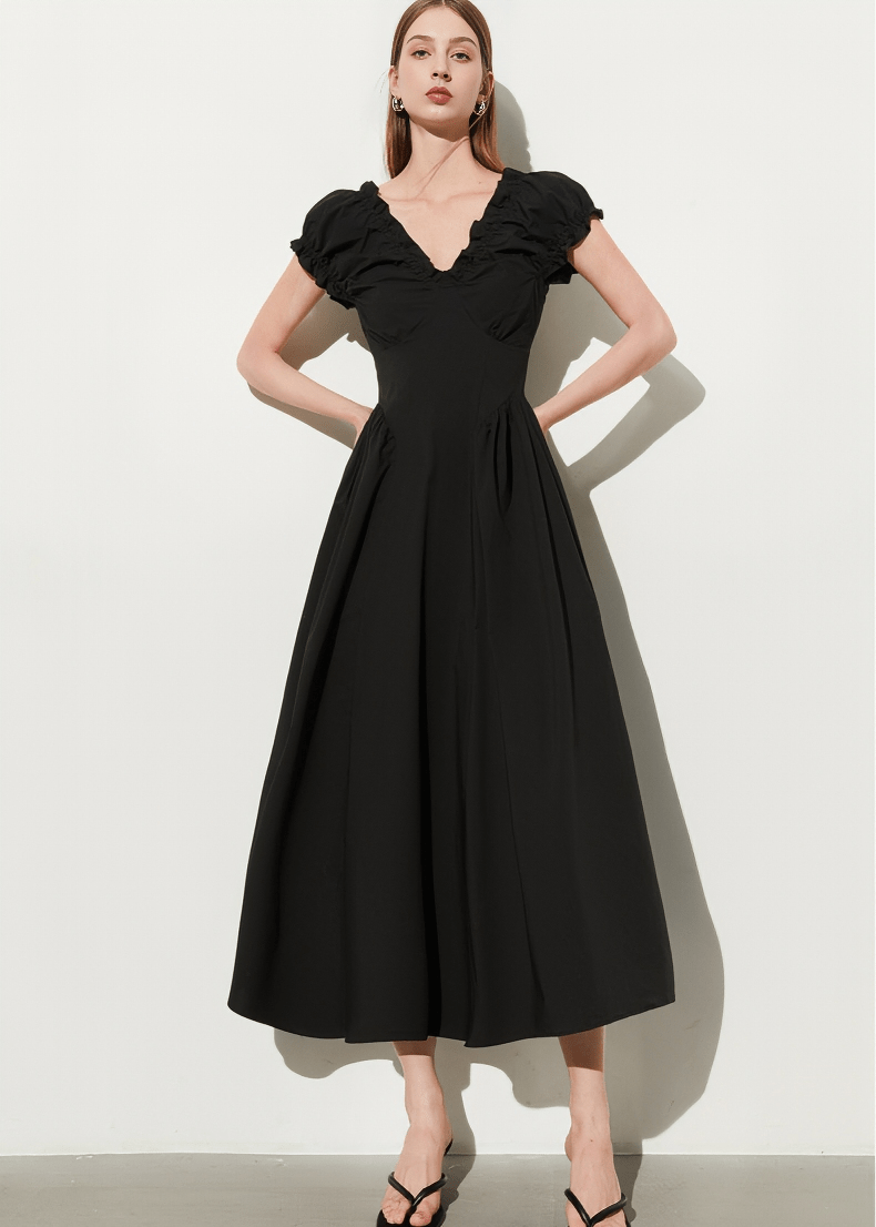 RUCHED PUFF SLEEVE DRESS - Vera Lumina