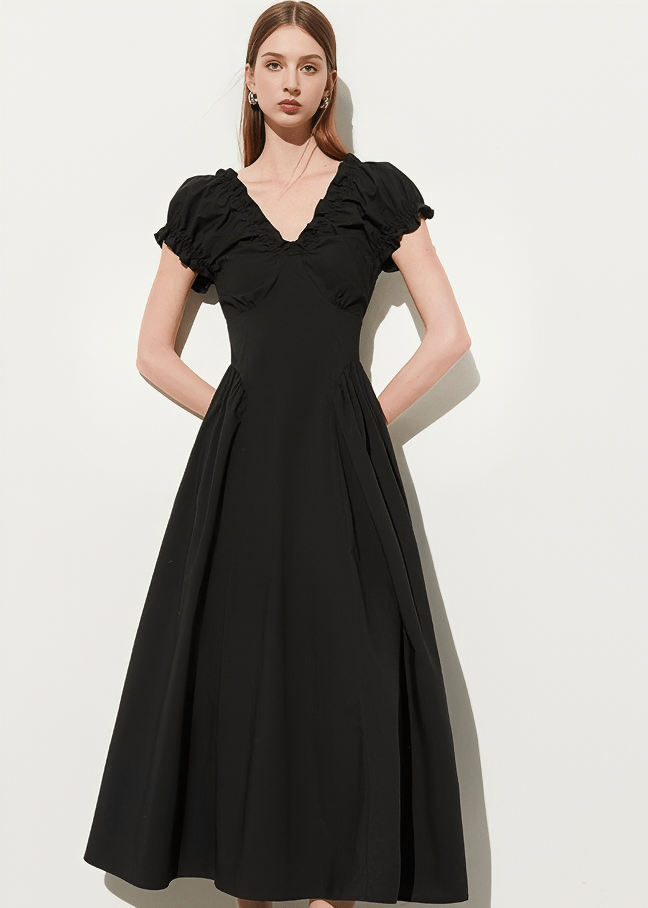 RUCHED PUFF SLEEVE DRESS - Vera Lumina