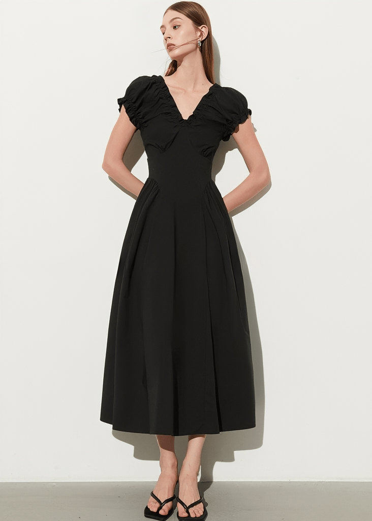 RUCHED PUFF SLEEVE DRESS - Vera Lumina