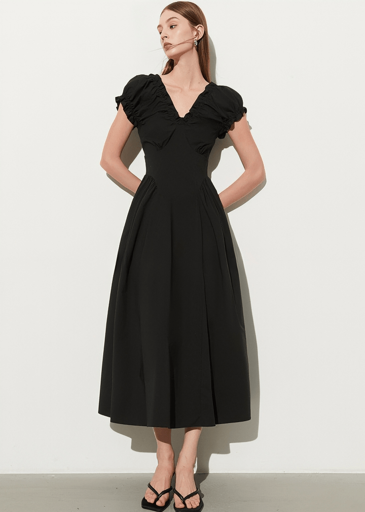 RUCHED PUFF SLEEVE DRESS - Vera Lumina
