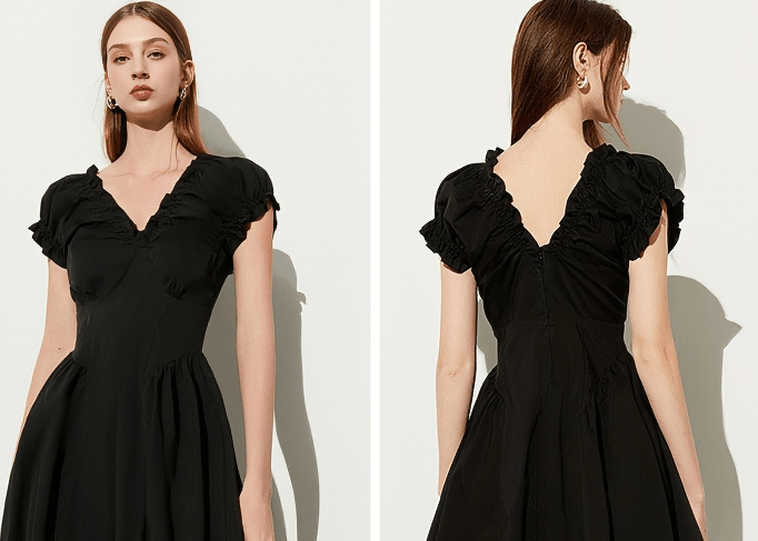 RUCHED PUFF SLEEVE DRESS - Vera Lumina